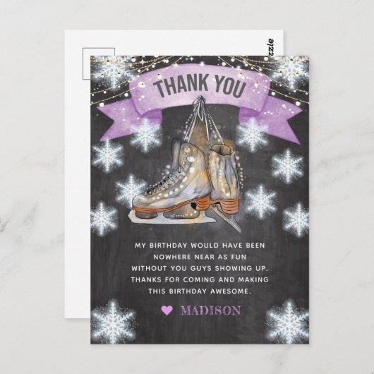 きらきらアイススケートの女の子の誕生日 ポストカード (正面/裏面)