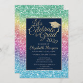 きらきらカラフルな卒業帽 卒業 招待状 (正面/裏面)