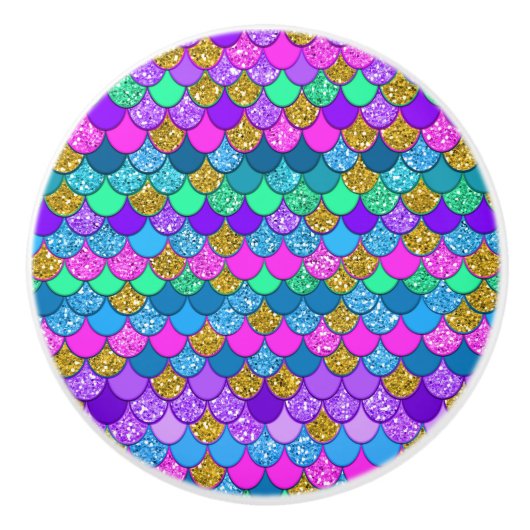 きらきらカラフルな多色の人魚のうろこ セラミックノブ (正面)