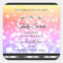 きらきらカラフルグリッター商品ラベル ダイヤモンド スクエアシール