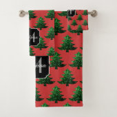 きらきらクリスマスツリー 緑のスパークル モノグラム 赤 バスタオルセット (インサイチュ)