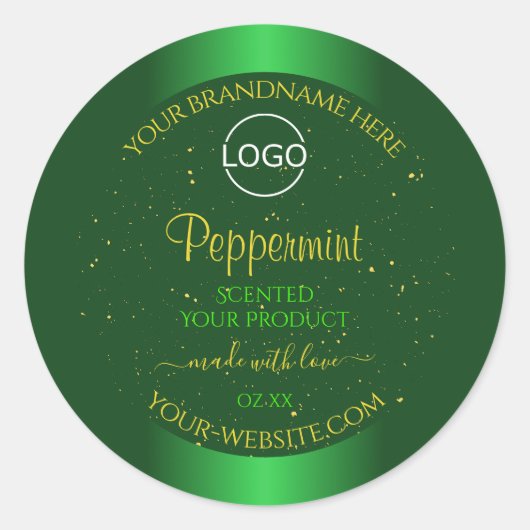 きらきらグリーンの製品ラベル ソフトグリッター ロゴ追加 ラウンドシール (正面)