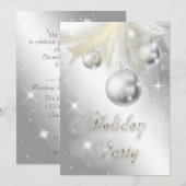 きらきらゴールドとシルバーのオーナメント ホリデーパーティー 招待状 (正面/裏面)