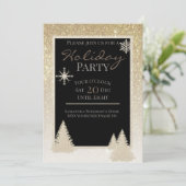 きらきらゴールドのグリッター雪の結晶と松の木 招待状 (スタンド正面)