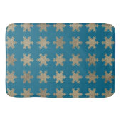 きらきらゴールドの雪の結晶模様 ラスティック オーシャンブルー バスマット (正面)
