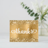 きらきらゴールド かわいいハート スウィート16 サンクス ポストカード (スタンド正面)