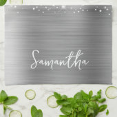 きらきらシルバーグロムネーム キッチンタオル (折り畳み)