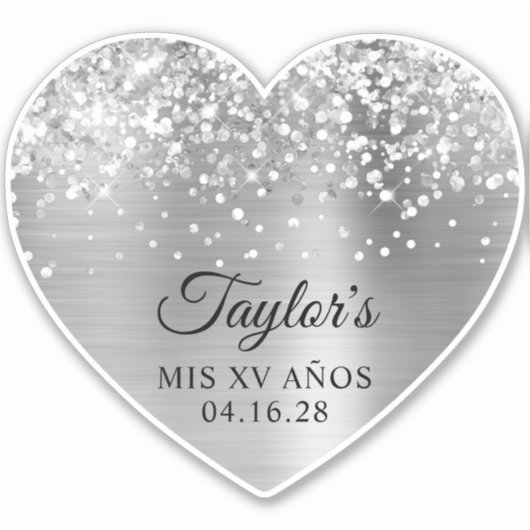 きらきらシルバーフォイルのハート型 ミスXV アニョス シール (正面)