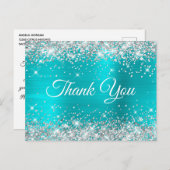 きらきらシルバー ターコイズブルー スイート16 ありがとう ポストカード (正面/裏面)