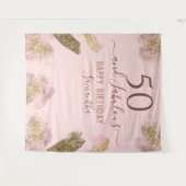 きらきらストローク ピンク ハッピー50歳の誕生日 タペストリー (正面(横))