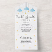 きらきらスプリンクル ブルー クラウズ ゴールド スター ベビー シャワー オールインワン招待状 (内側)