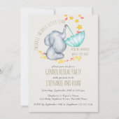 きらきらゾウさん グレー 性別発表 招待状 (正面)