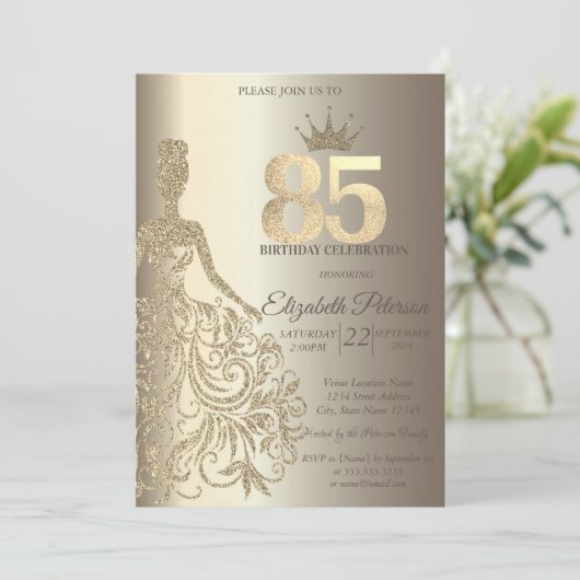 きらきらドレス、ダイヤモンド シャンパン 85歳の誕生日 招待状 (スタンド正面)