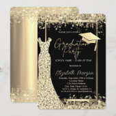 きらきらドレス 金色のコンフェッティ 卒業式 招待状 (正面/裏面)