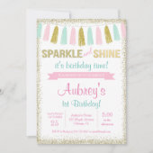 きらきらピンクゴールドの誕生日招待状 招待状 (正面)