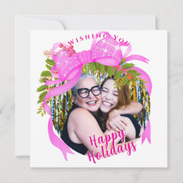 きらきらピンクリボン クリスマス フラット ホリデー カード