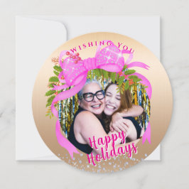 きらきらピンクリボン クリスマス フラット ホリデー カード