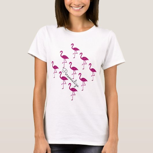きらきらピンク フラミンゴ グリッター 輝き オーダーメイド Tシャツ (正面)