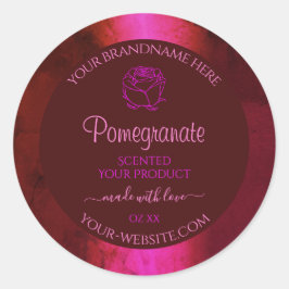 きらきらピンク レッド マーブル製品ラベル ローズフラワー ラウンドシール