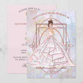 きらきらフォーマルピンクとゴールドのアップヘアスタイル 招待状