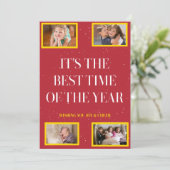 きらきらフレームの雪の赤いクリスマスの喜び シーズンカード (スタンド正面)