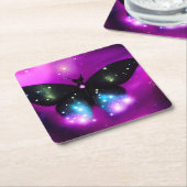 きらきらブラックバタフライ スクエアペーパーコースター (アングル)