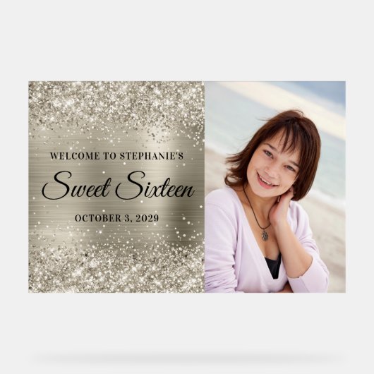 きらきらプラチナ箔スイートシックスティーンウェルカム アクリルサイン (正面)