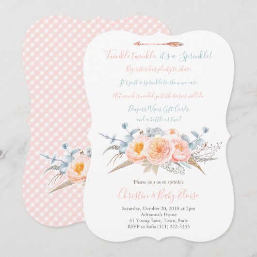 きらきらベイビースプリンクル詩 ピーチグレイ 招待状 (正面/裏面)