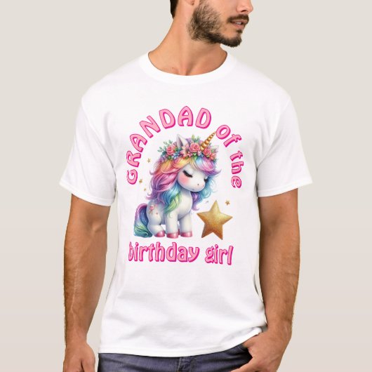 きらきらユニコーン魔法少女お誕生日おじいちゃん Tシャツ (正面)