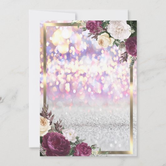 きらきらユニコーン ワインレッドの花のベビーシャワー 招待状 (裏面)