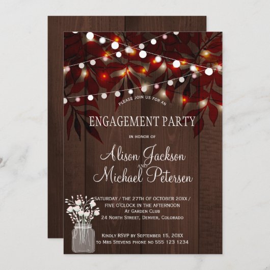 きらきらライトのエンゲージメントパーティー ラスティックな秋 招待状 (正面/裏面)