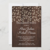 きらきらライトのエンゲージメントパーティー　ラスティックな納屋の木 招待状 (正面)
