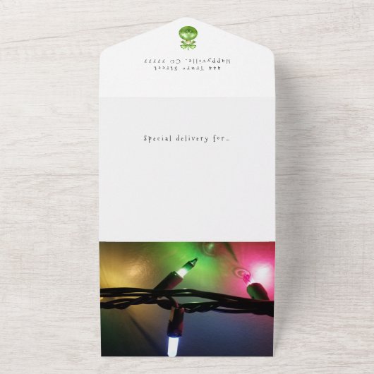 きらきらライトを追加して、写真のホリデーカードを作成 オールインワン招待状 (外側)