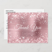 きらきらライトピンクのホイル ベイビーシャワーのお礼 ポストカード (正面/裏面)