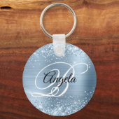 きらきらライトブルーフォイルおしゃれなモノグラム キーホルダー (正面)