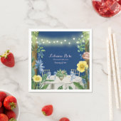 きらきらライト ブルーフラワーデザイン ガーデン ブライダルシャワー スタンダードカクテルナプキン (インサイチュ)