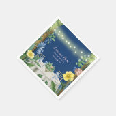 きらきらライト ブルーフラワーデザイン ガーデン ブライダルシャワー スタンダードカクテルナプキン (角)