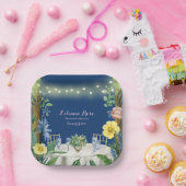 きらきらライト ブルーフローラルガーデン ブライダルシャワー ペーパープレート (パーティー)