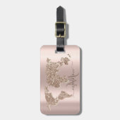 きらきら世界地図 旅行 ローズゴールド モノグラム ラゲッジタグ (正面縦)