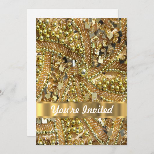 きらきら光るなエレガントな金ゴールド 招待状 (正面/裏面)