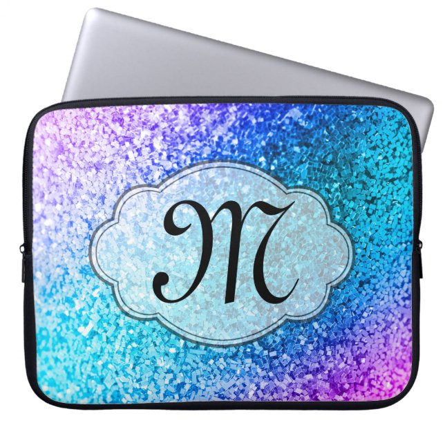 きらきら光るなグリッターのガーリーなピンクのモノグラム15"ラップトップの箱 ラップトップスリーブ (正面)
