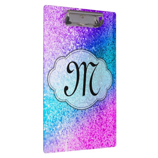 きらきら光るなグリッターのガーリーなモノグラムのイニシャルの用箋挟 クリップボード (右)