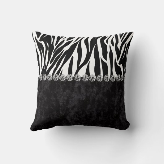 きらきら光るなシマウマのプリントの黒のビロードのダイヤモンド クッション (裏面)