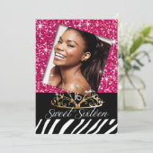 きらきら光るなティアラのシマウマの菓子16の誕生祝い 招待状 (スタンド正面)