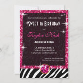 きらきら光るなティアラのシマウマの菓子16の誕生祝い 招待状 (裏面)