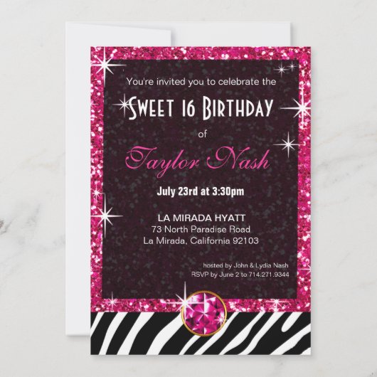 きらきら光るなティアラのシマウマの菓子16の誕生祝い 招待状 (裏面)