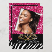 きらきら光るなティアラのシマウマの菓子16の誕生祝い 招待状 (正面/裏面)