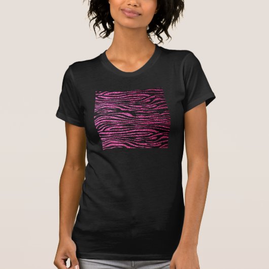 きらきら光るなピンクおよび黒いシマウマのプリント(フェイクなグリッター) Tシャツ (正面)