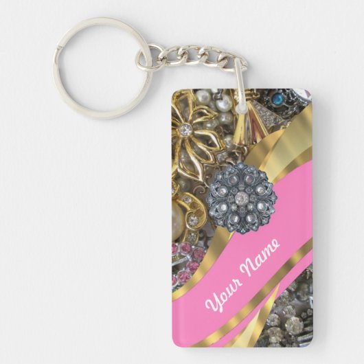 きらきら光るなピンク及び金ゴールド キーホルダー (正面)
