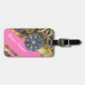 きらきら光るなピンク及び金ゴールド ラゲッジタグ (正面横)